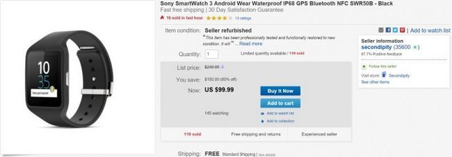 Fotografía - [Offre Alerte] Rénové Sony Smartwatch 3 99 $ sur eBay